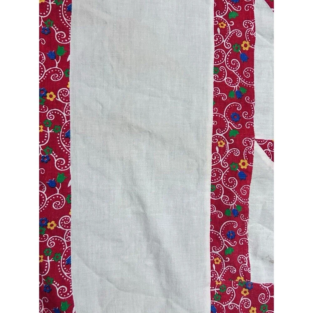 Vtg Handmade Quilt Top Hemmed Edge Primary Colors Pattern Geometric Multicolor